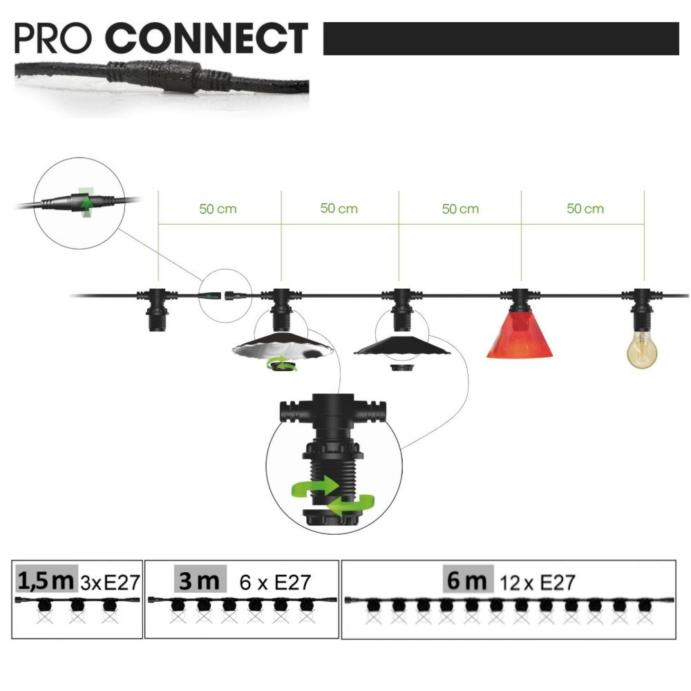 Guirlande 12m TEMPEST (Ampoules Incassables) 24xE27/G45 LED 1W - 1700K