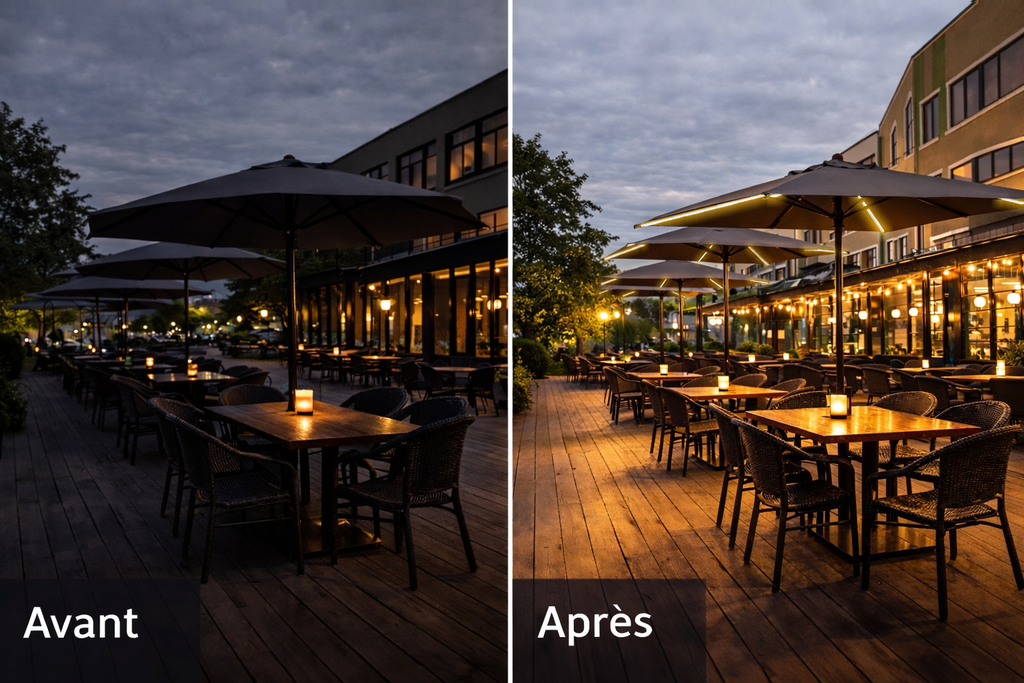 Kit Eclairage Parasols QUATTRO: 16x Bandeau LED 1.1m (8x750 Lumens)