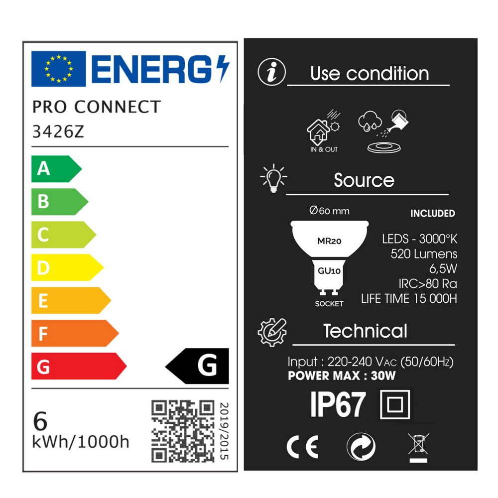 Projecteur Noir Alu A POSER 20 - 6,5W - 3000°K