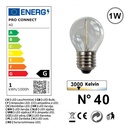 G40 - Amp. E27/G45 Fil. LED 1W 3000K