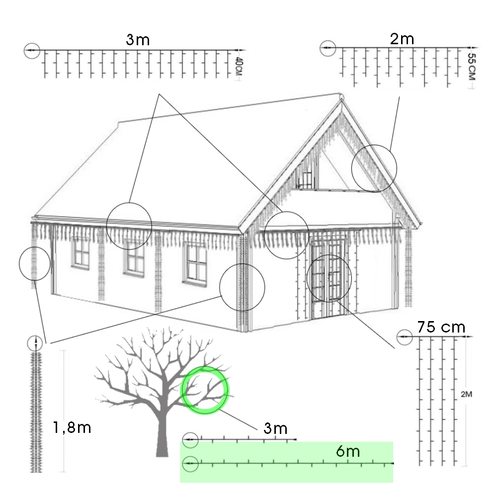 9522 - EXTENSION - Guirlande 60 LEDS (Flash) - 6 m - Fil Noir - Blanc Chaud 4000°K
