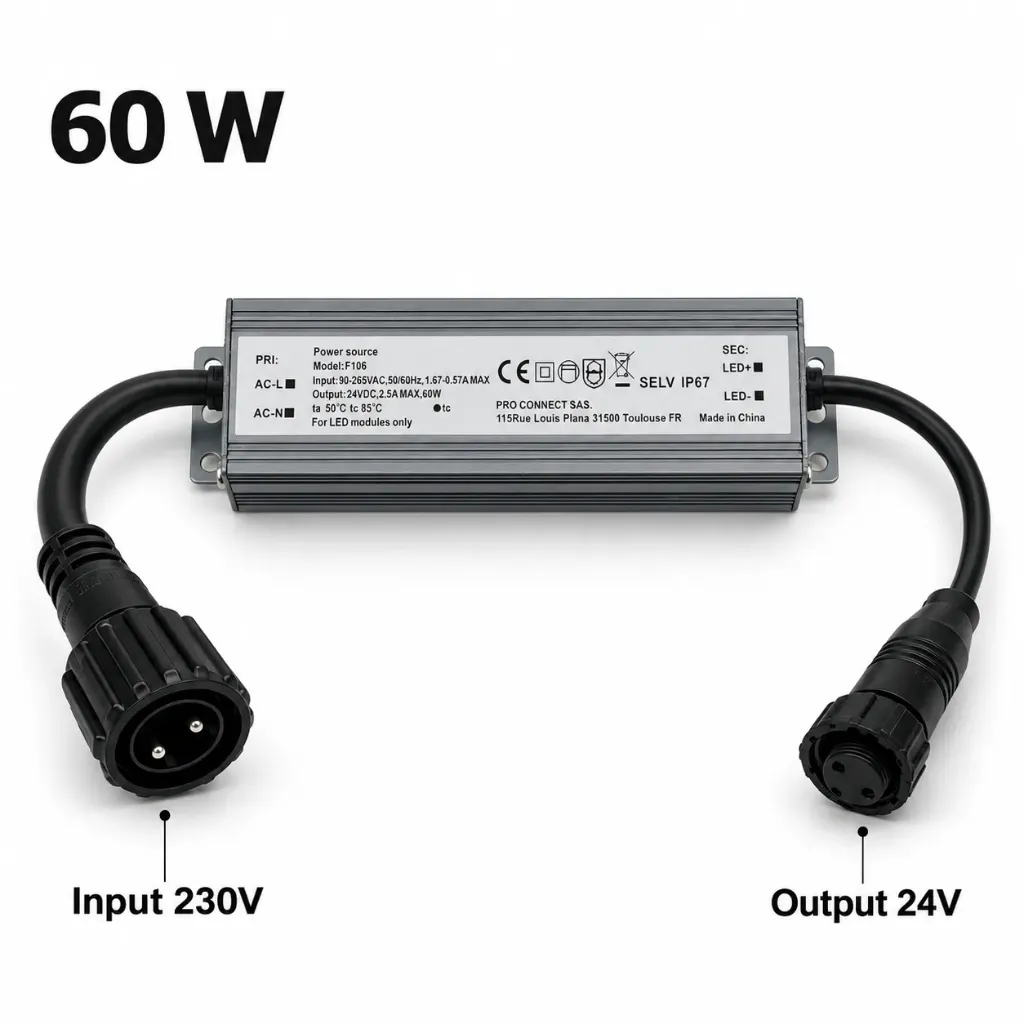 Transformateur 60W - 230V/24V - pour Bandeaux LED (Pro Connect)