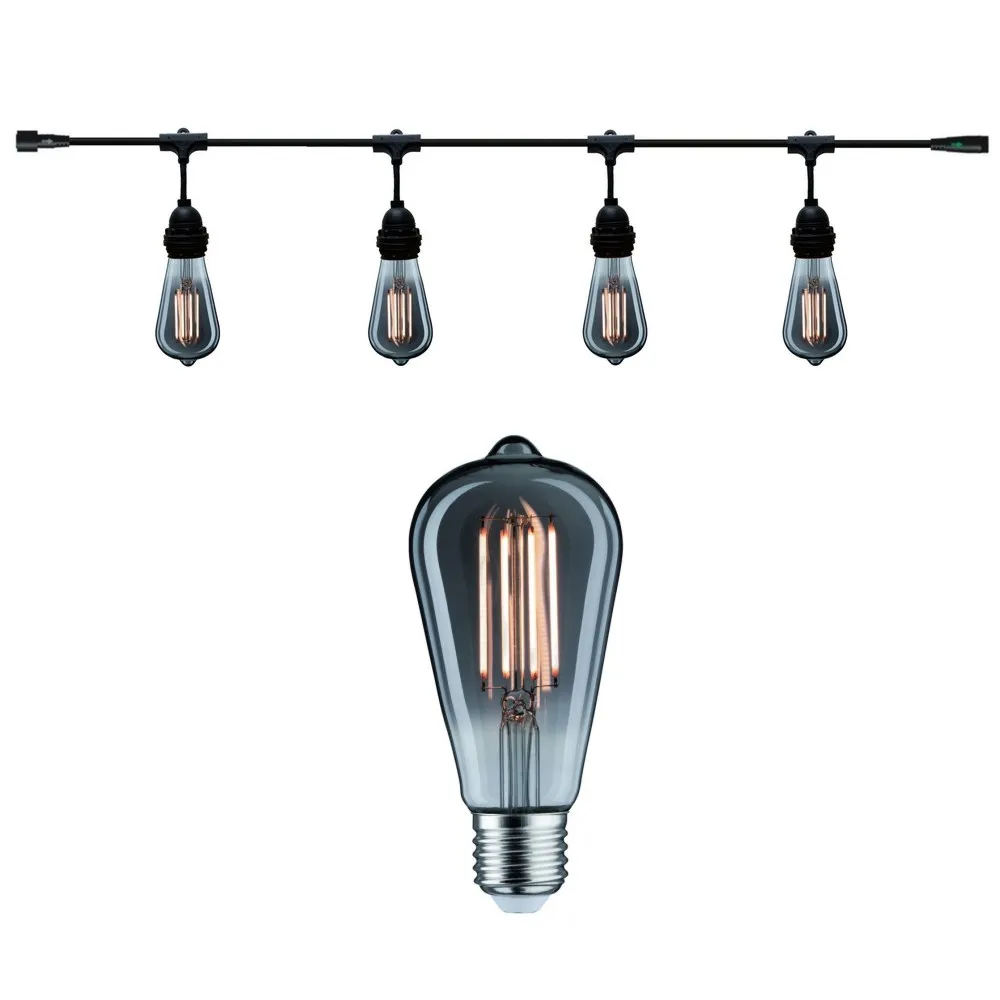 Modern Grey Outdoor String Lights (Smoked Bulbs) E27/ST64 LED 4.5W - 2100K