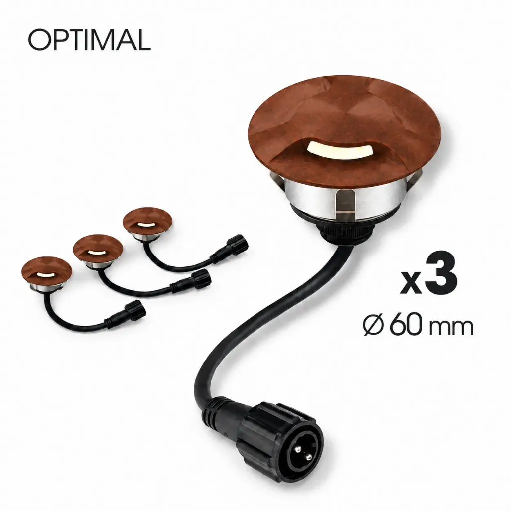 3 Spots encastrés bois Ø6cm Corten - Diffuseur 3 fenêtres - OPTIMAL