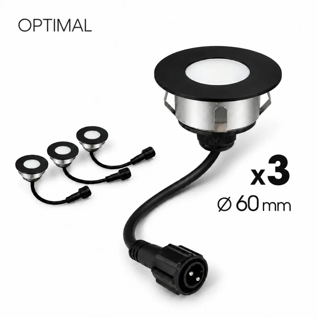 3 Spots encastrés bois Ø6cm noir - Diffuseur 1 fenêtre