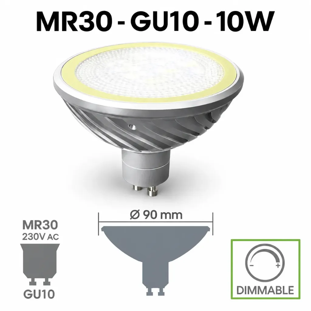 Ampoules Spéciales MR30/GU10 DIM 3000°K 850 lm - 10W