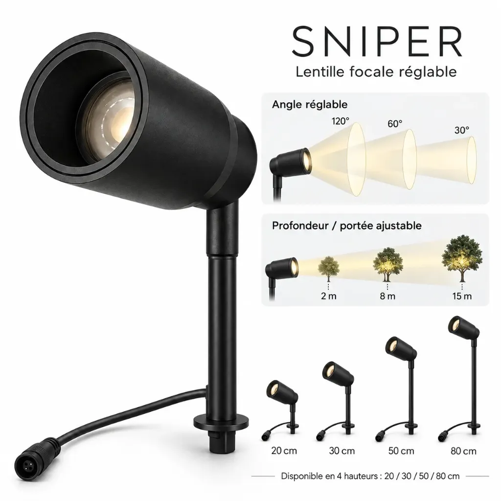 Projecteur SNIPER 20 avec Lentille ajustable - 5W - 3000°K