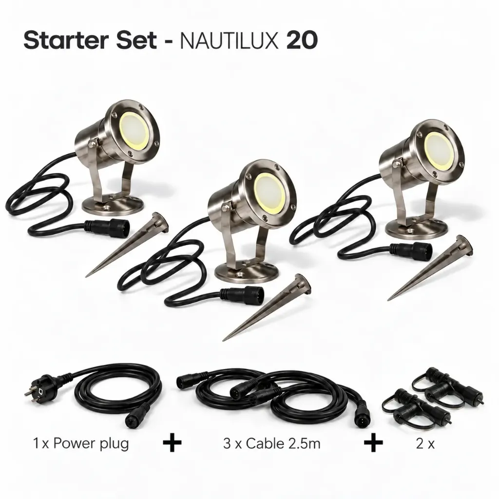 [3476-Set3] Kit 3 Projecteur INOX IP68(2m) - NAUTILUX 20 - 6,5W + Accessoires