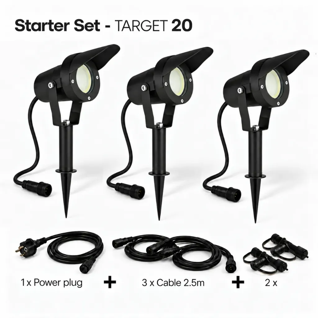 Kit 3 Black Aluminium Spotlight - TARGET 20 - 6.5W + Accessories