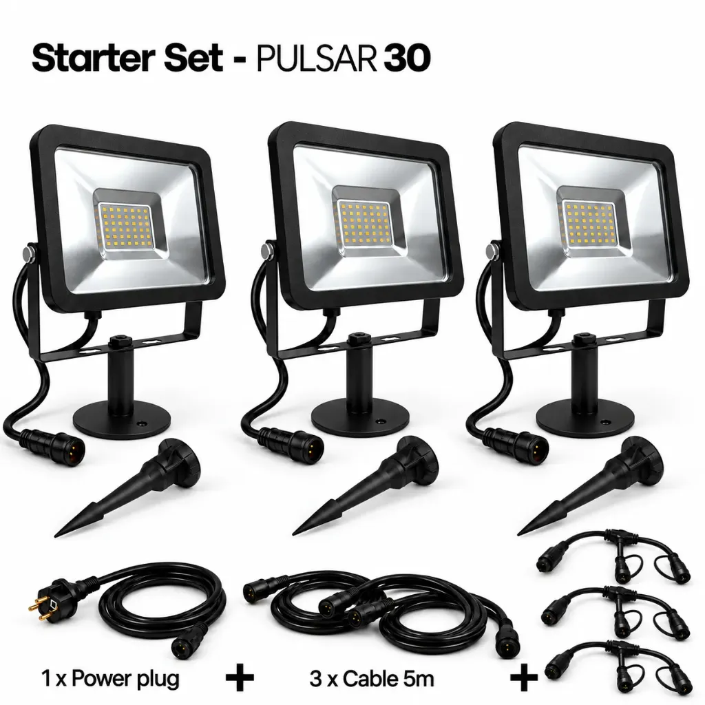 Kit 3 Black Projector PULSAR 30 - 30W - 3000 lm +  Accessories