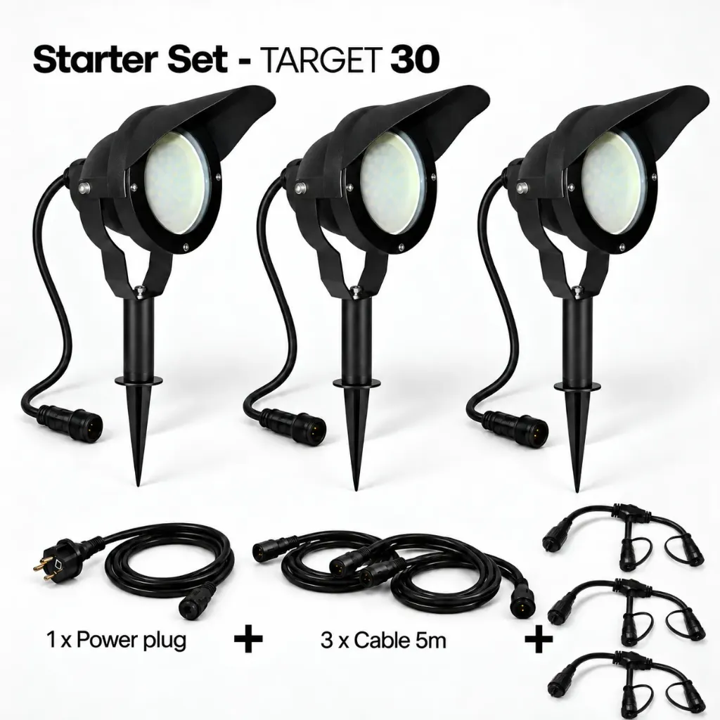 [3636-Set3] Kit 3 Projecteur Noir Alu TARGET 30 - 10W + Accessoires