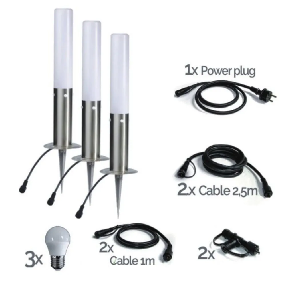[4213A-Set3] Set 3 Bornes INOX JEDI, Ø 6cm-Ht 45cm + Connecteurs