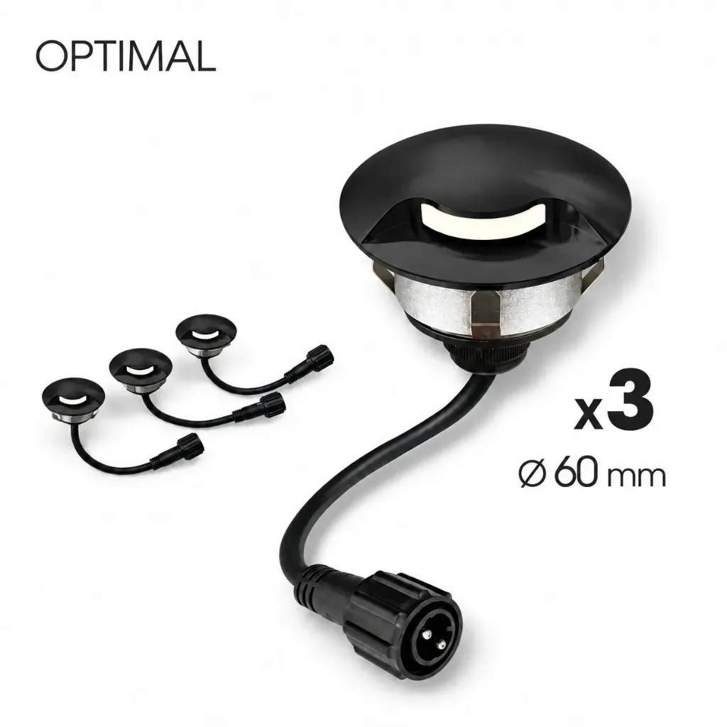 3 recessed wooden spots Ø6cm black - Diffuser 1 window