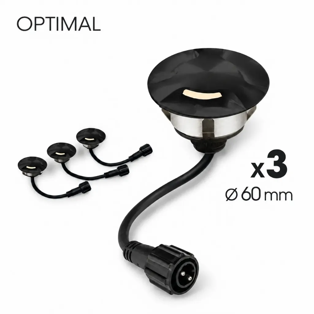 [2036-D313] 3 Spots encastrés bois Ø6cm noir - Diffuseur 3 fenêtres