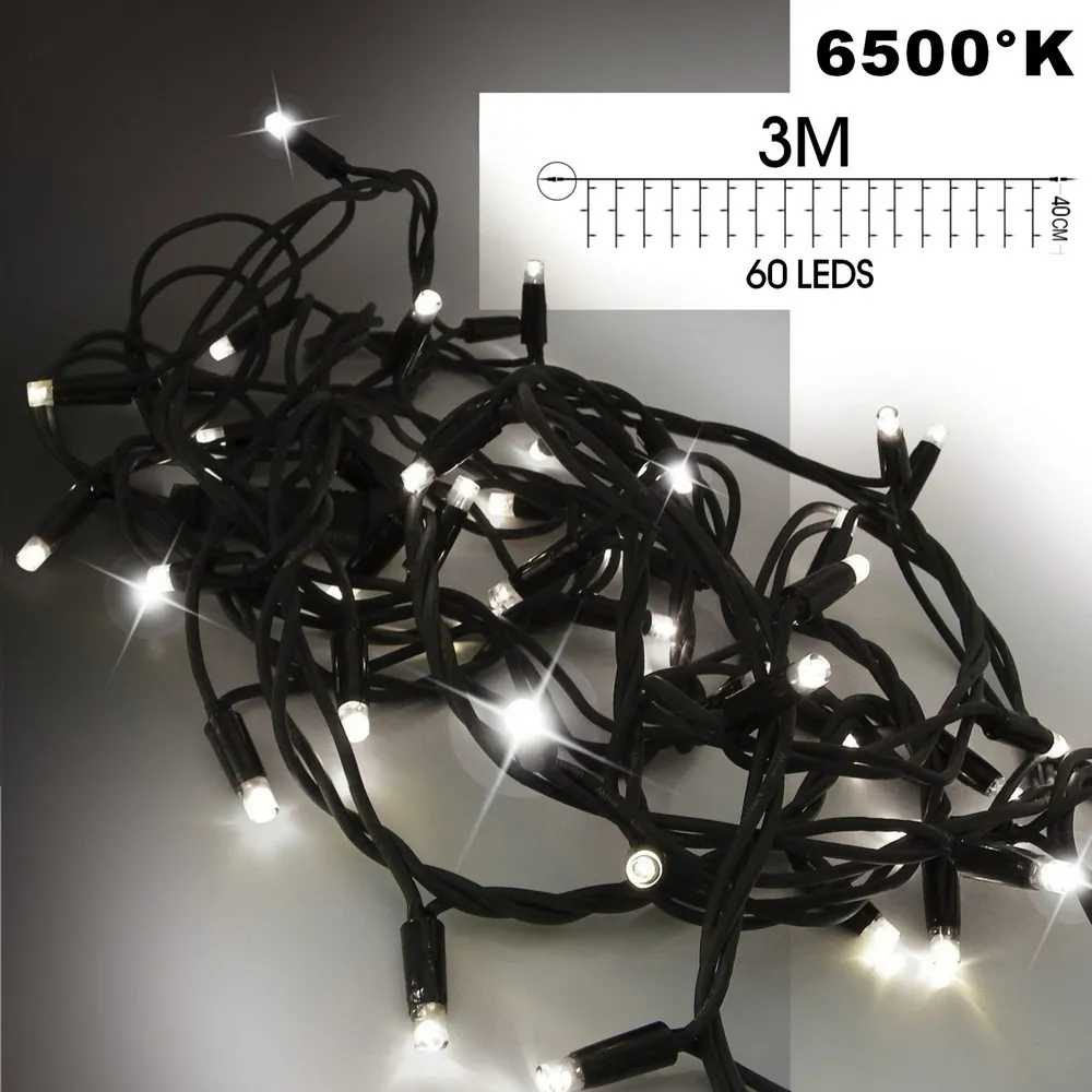[9543] EXTENSION - Frange courte 60 LEDS (Flash) - L 3 m x H 40 cm -  Fil Noir - Blanc Froid 6500°K