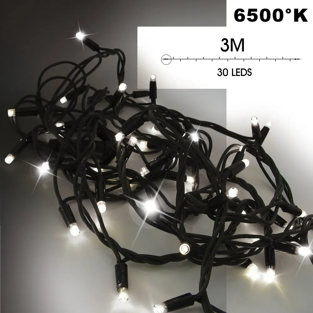 [9513] EXTENSION - 30 LED String (Flash) - 3 m - Black Wire - Cool White 6500°K