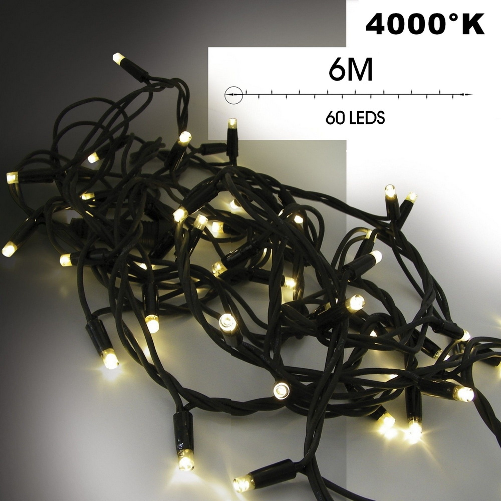 9522 - EXTENSION - Guirlande 60 LEDS (Flash) - 6 m - Fil Noir - Blanc Chaud 4000°K
