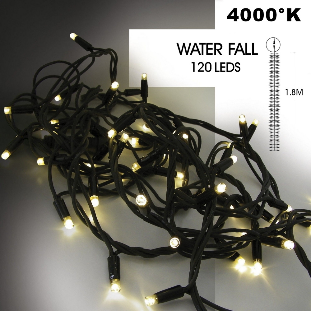 EXTENSION - Water Fall 120 LEDS (Progressif) - Ht. 1,80 m x 20 cm -  Fil Noir - Blanc Chaud 4000°K