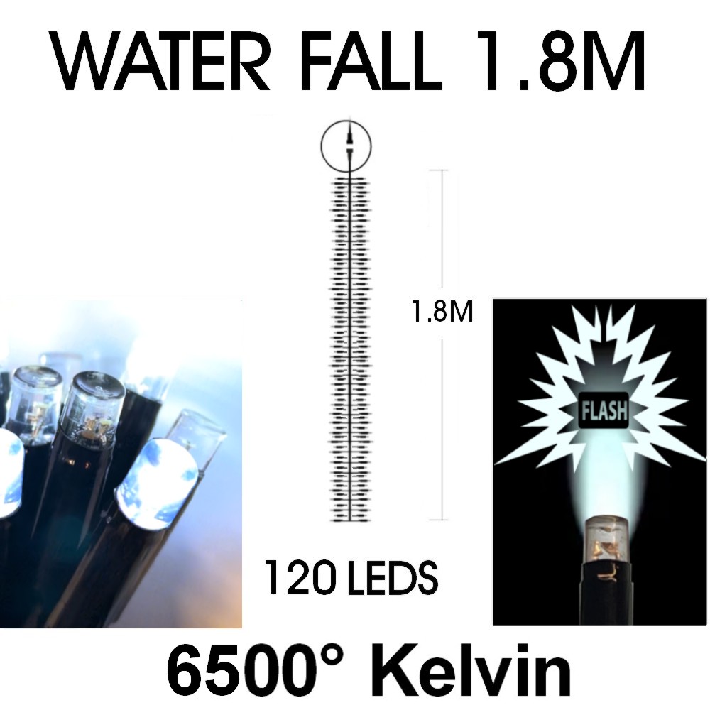 9573 - EXTENSION - Water Fall 120 LEDS (Progressif) - Ht. 1,80 m x 20 cm -  Fil Noir - Blanc Chaud 6500°K