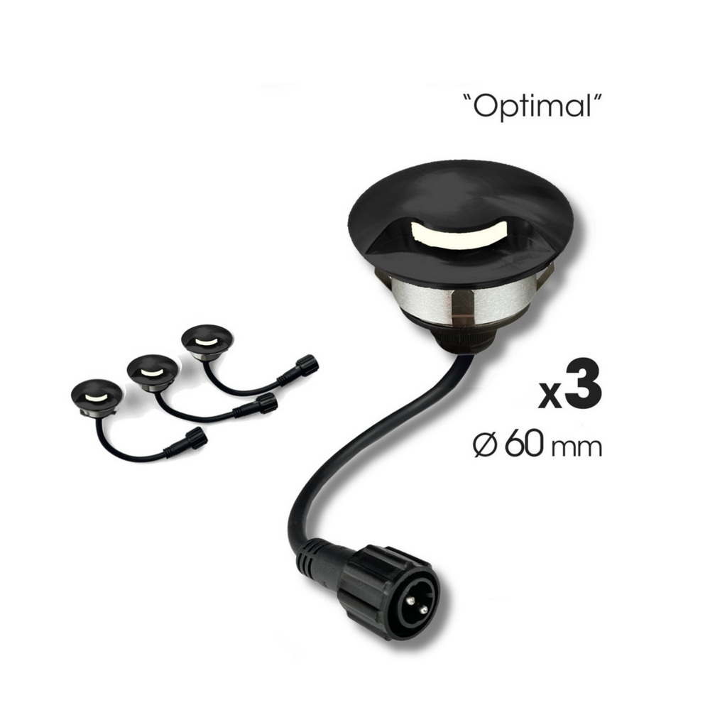 2036-D311 - 3 Spots encastrés bois Ø6cm noir - 1 fenêtre