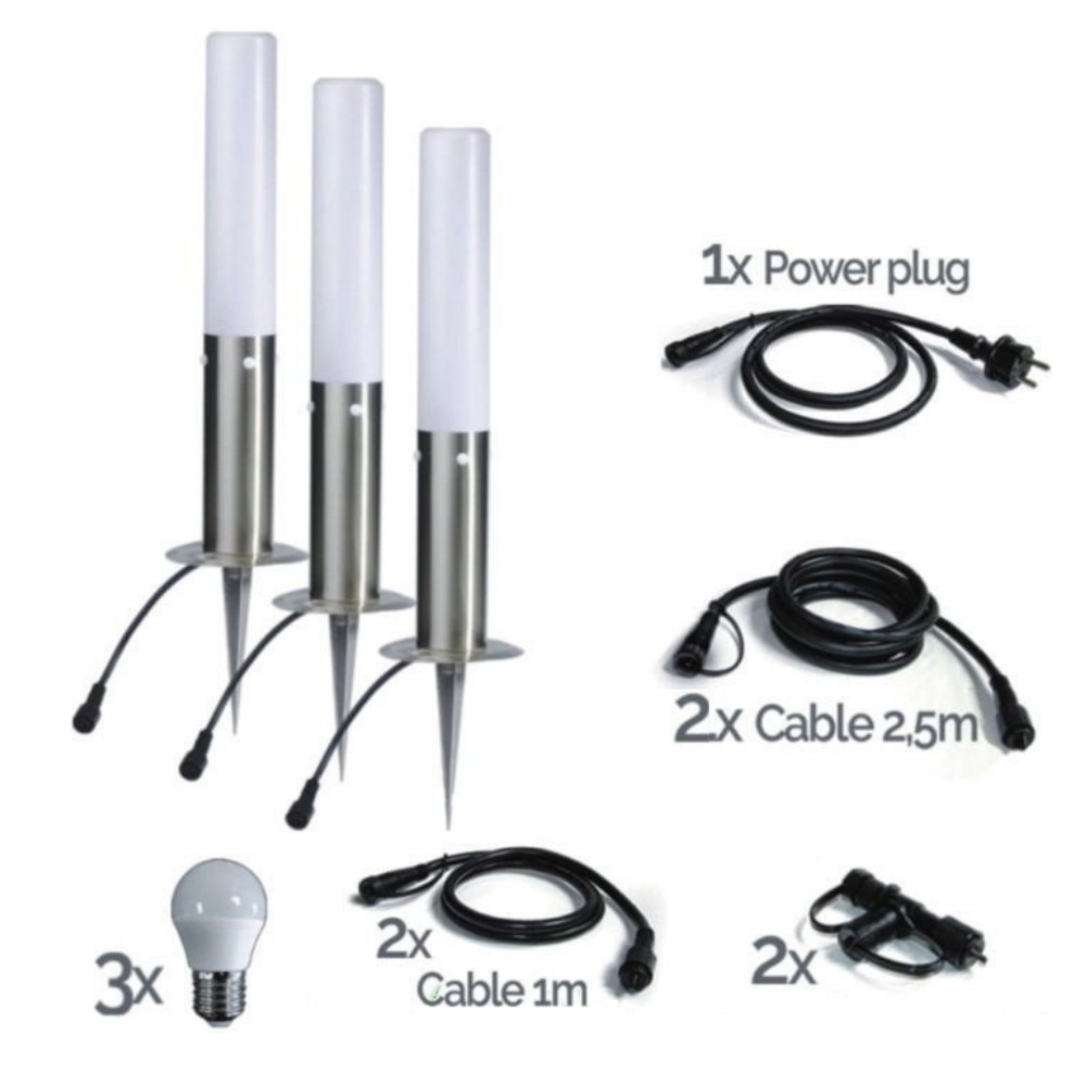 4213A-Set3 - 3 Bornes Inox à piquer LED