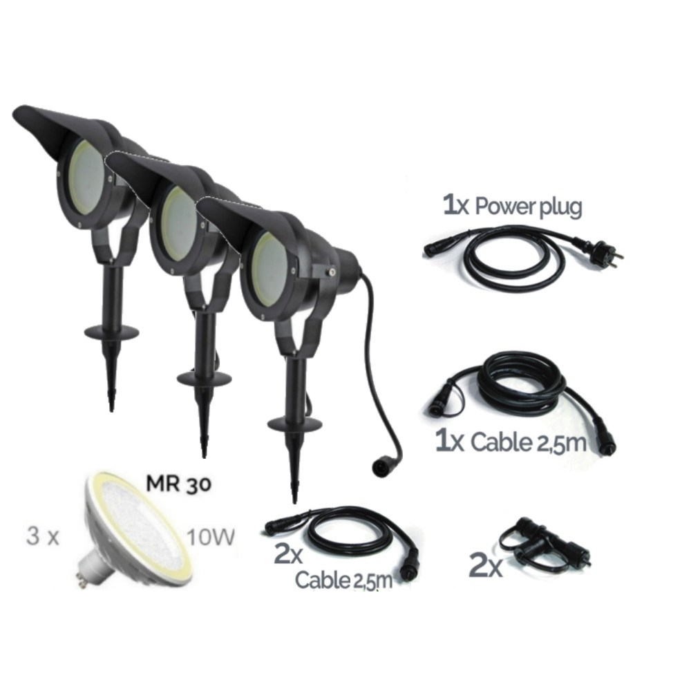 Kit 3 Projecteur Noir Alu TARGET 30 - 10W