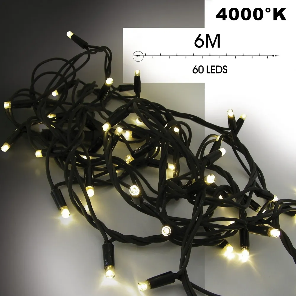 EXTENSION - 60 LED String (Flash) - 6 m - Black Wire - Warm White 4000°K
