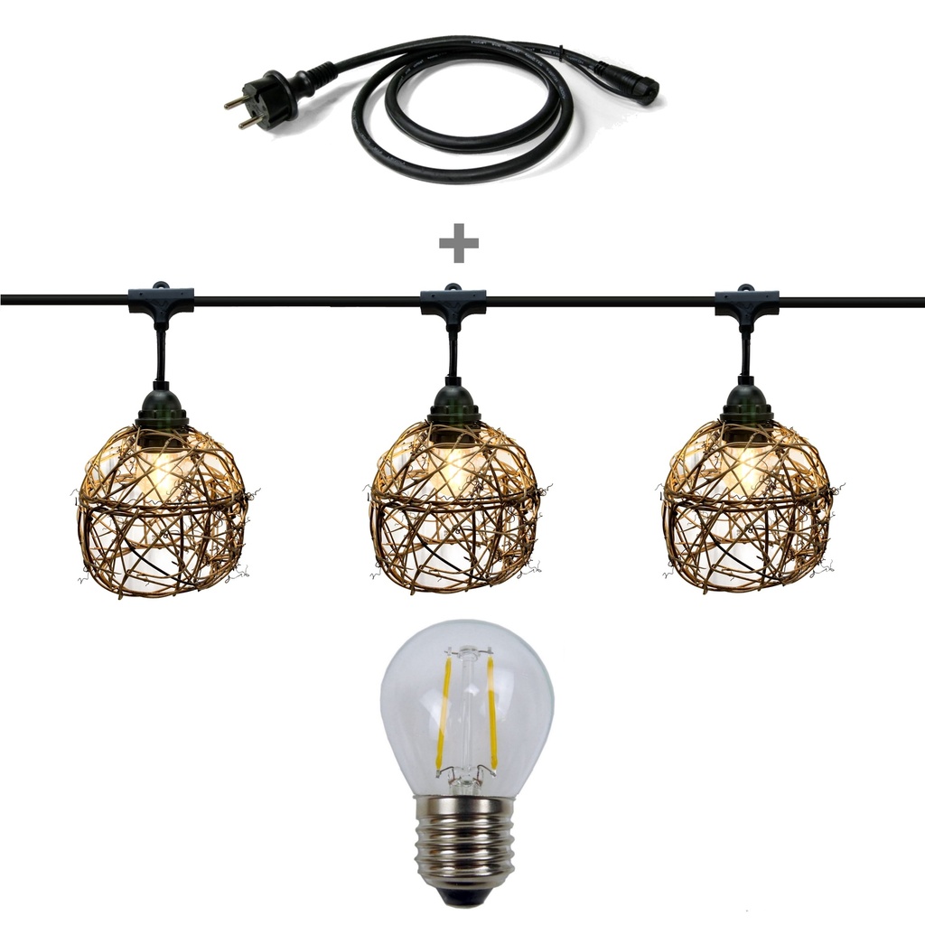 8606-33-60L-P - Guirlande 6m 8xE27 Rattan Ball + prise