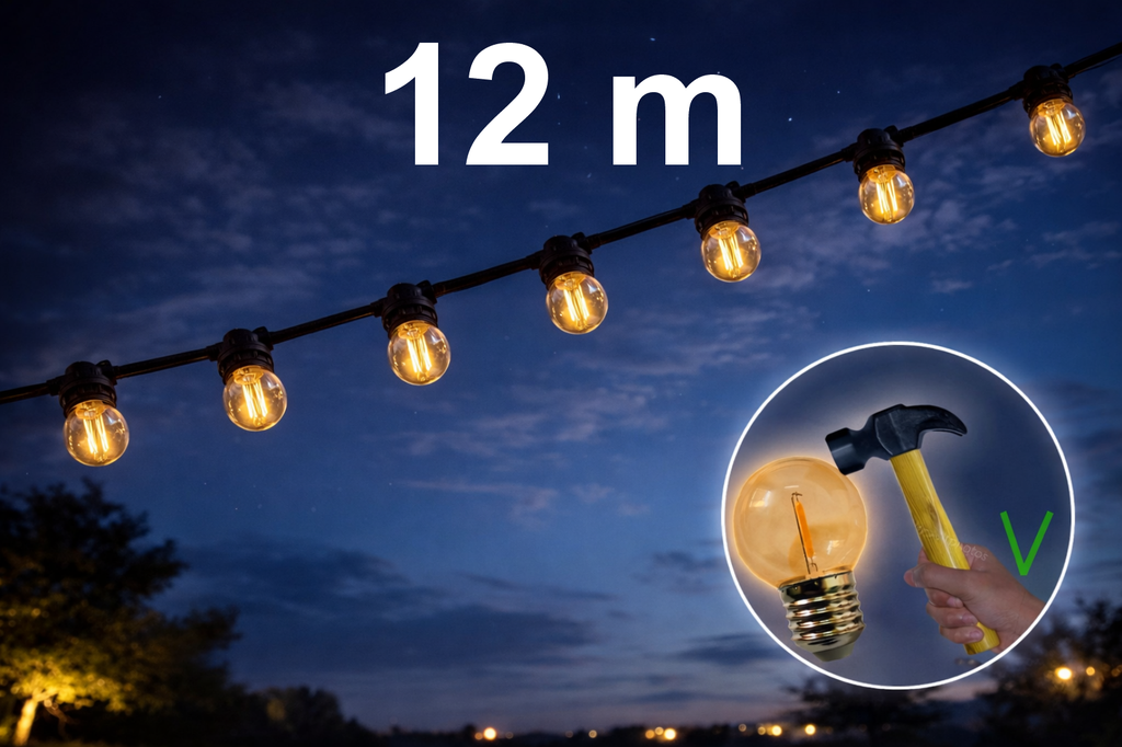 Guirlande 12m TEMPEST (Ampoules Incassables) 24xE27/G45 LED 1W - 1700K