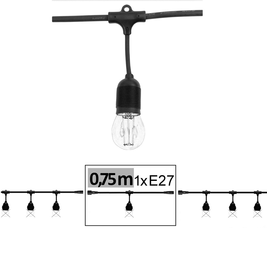 Guirlande BISTRO 0,75 m - 1xE27, Raccordable jusqu'à 300m (Vendu sans ampoules)