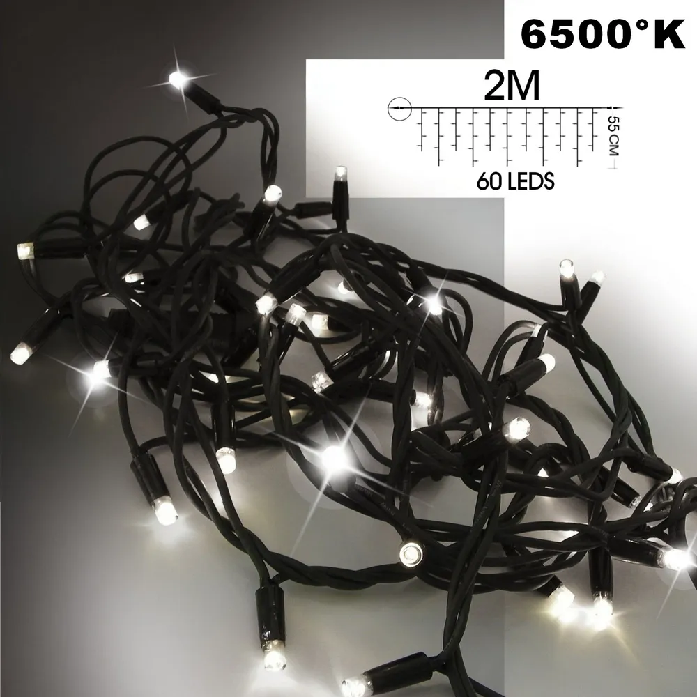 [9533] EXTENSION - Stalactite 60 LEDs (Flash) - L 2 m x H 55 cm -  Black Wire - Cold White 6500°K