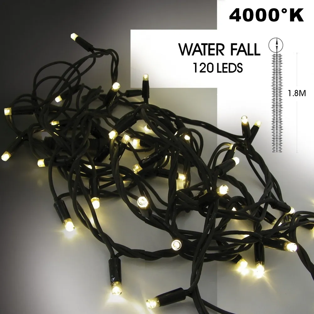 [9572] EXTENSION - Water Fall 120 LEDS (Progressif) - Ht. 1,80 m x 20 cm -  Fil Noir - Blanc Chaud 4000°K