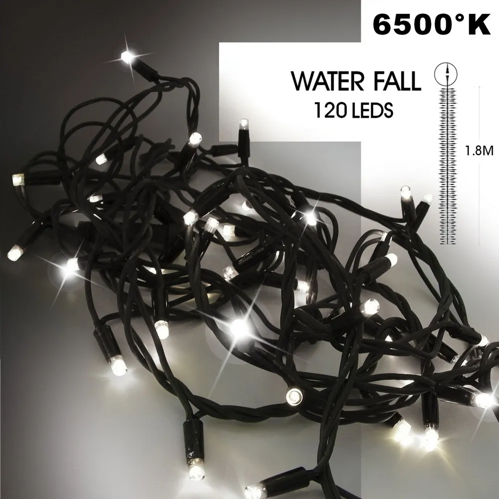 [9573] EXTENSION - Water Fall 120 LEDS (Progressif) - Ht. 1,80 m x 20 cm -  Fil Noir - Blanc Froid 6500°K