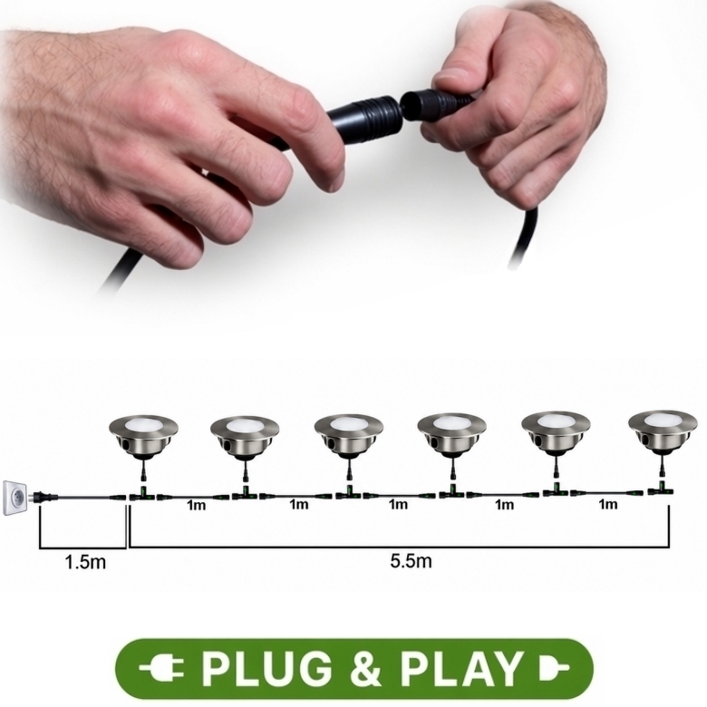 Set mit 6 Einbaustrahlern für Holz Ø6cm - 3000°K + Zubehör