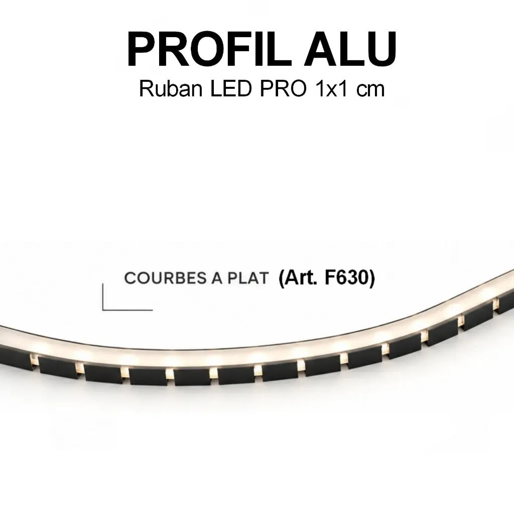 Profil Alu Noir COURBES A PLAT pour Ruban LED (4x1m+Jonctions)