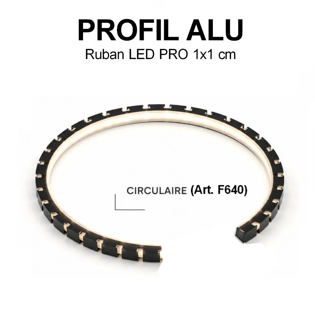 [F640] Profil Alu Noir CIRCUAIRE pour Ruban LED (4x1m+Jonctions)