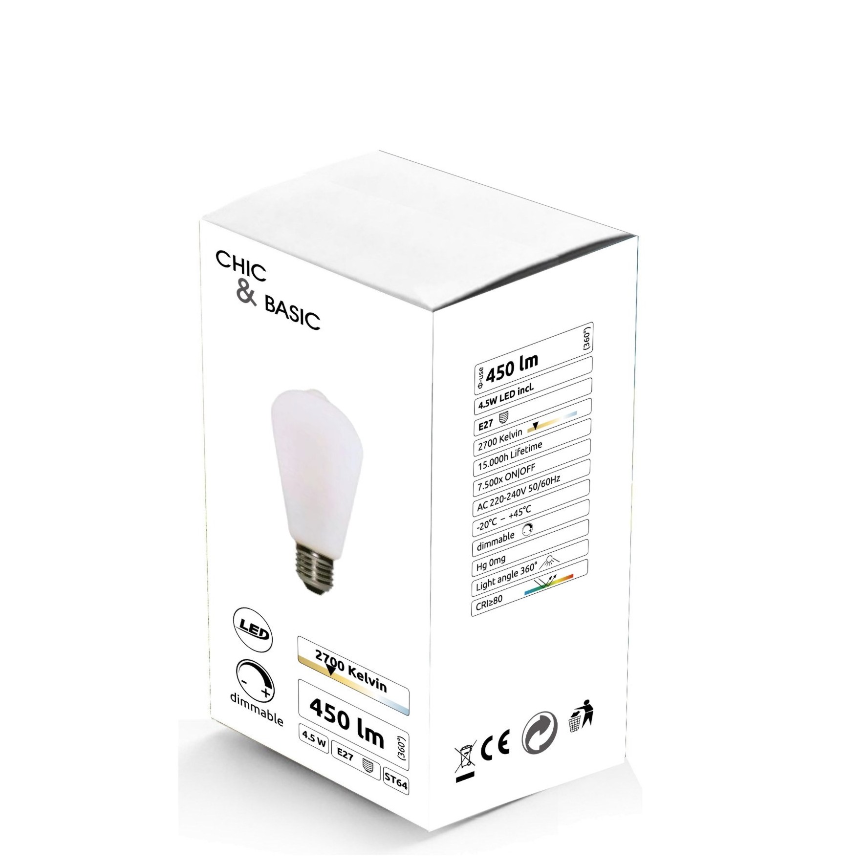 [C720] C720 - Amp. E27/ST64 -4,5W - 450 lm - Dim. -2700°K - Milky