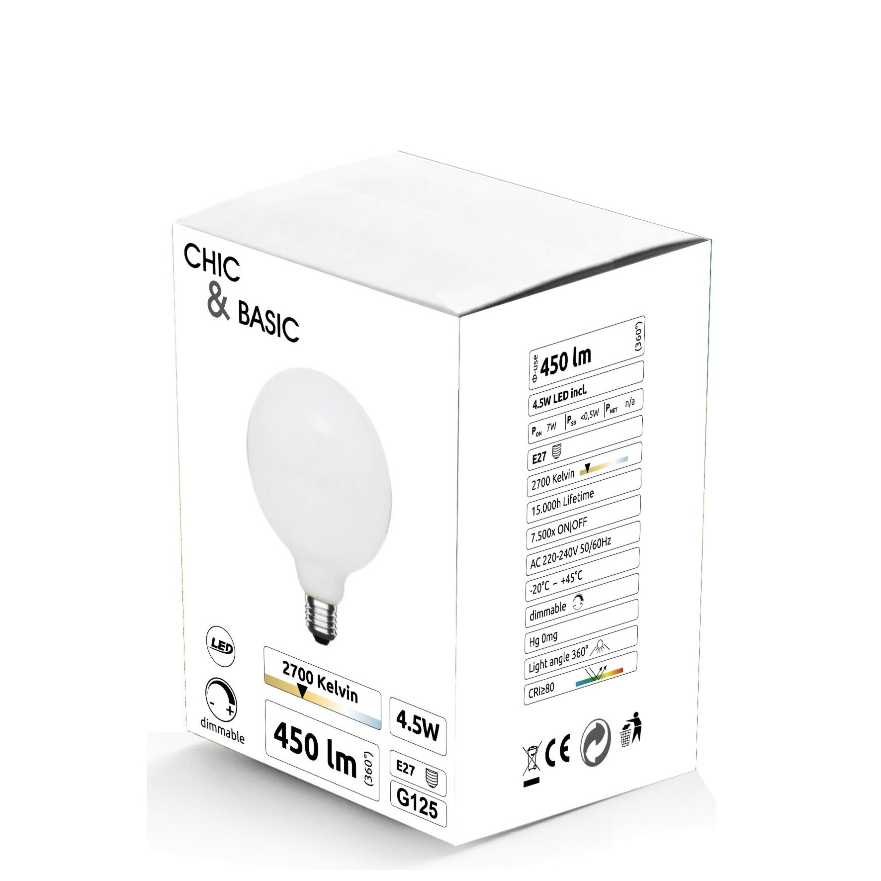 [C920] C920 - Amp. E27/G125 - 4,5W - 450 lm - Dim. - 2700°K - Milky