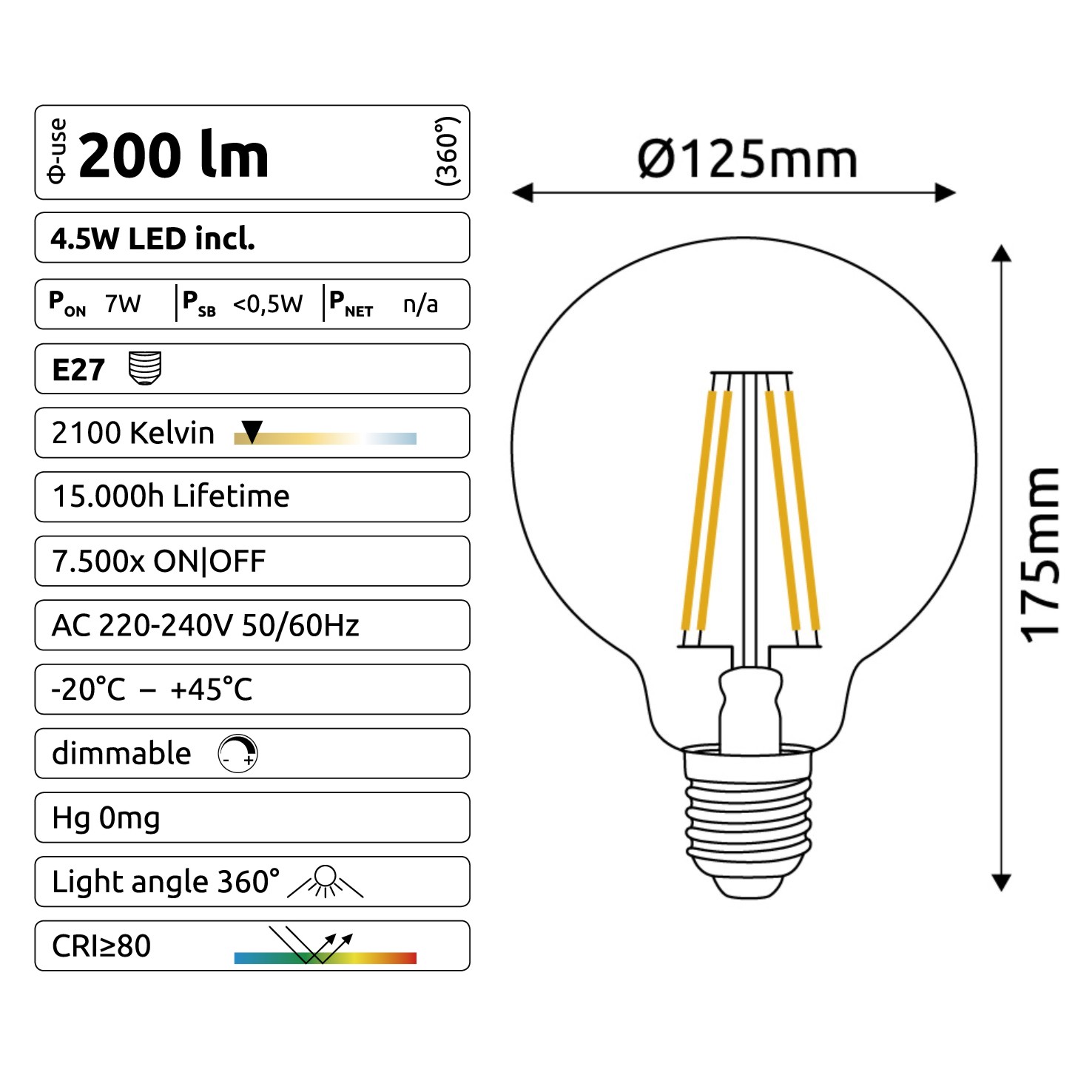 [C921] C921 -  Amp. E27/G125 - 4,5W - 450 lm - Dim. - 2100°K - Smoky