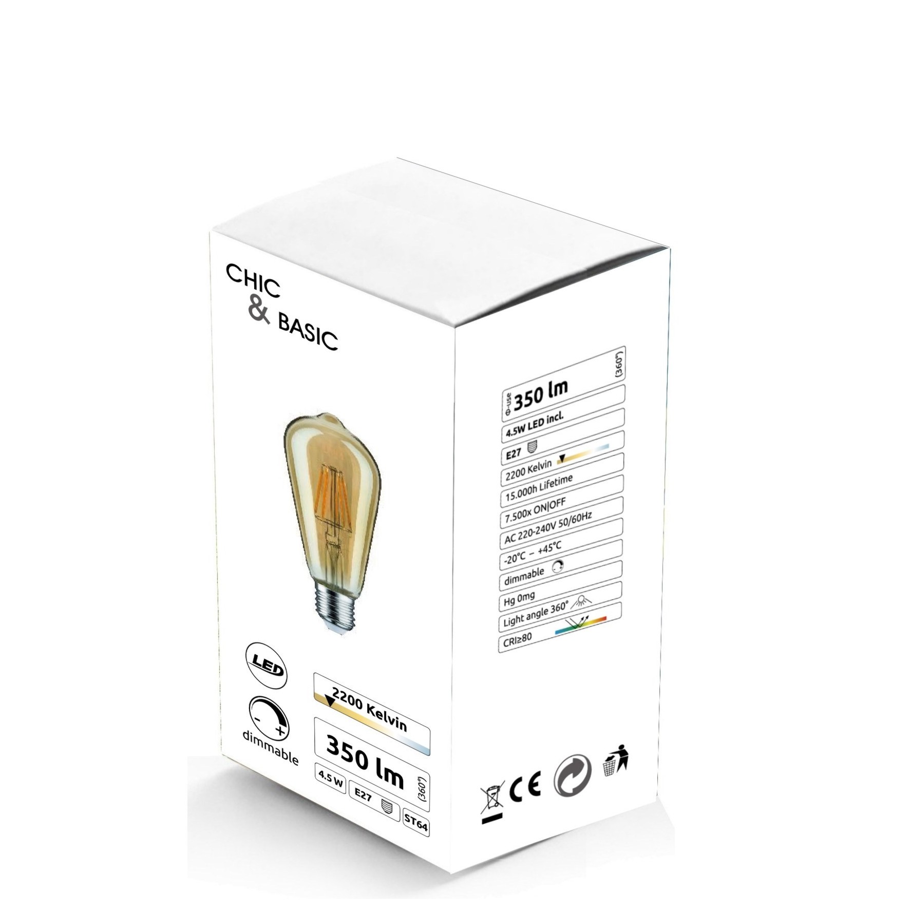 [C722] C722 -  Amp.  E27/ST64 -4,5W - 450 lm - Dim. -2200°K - Vintage