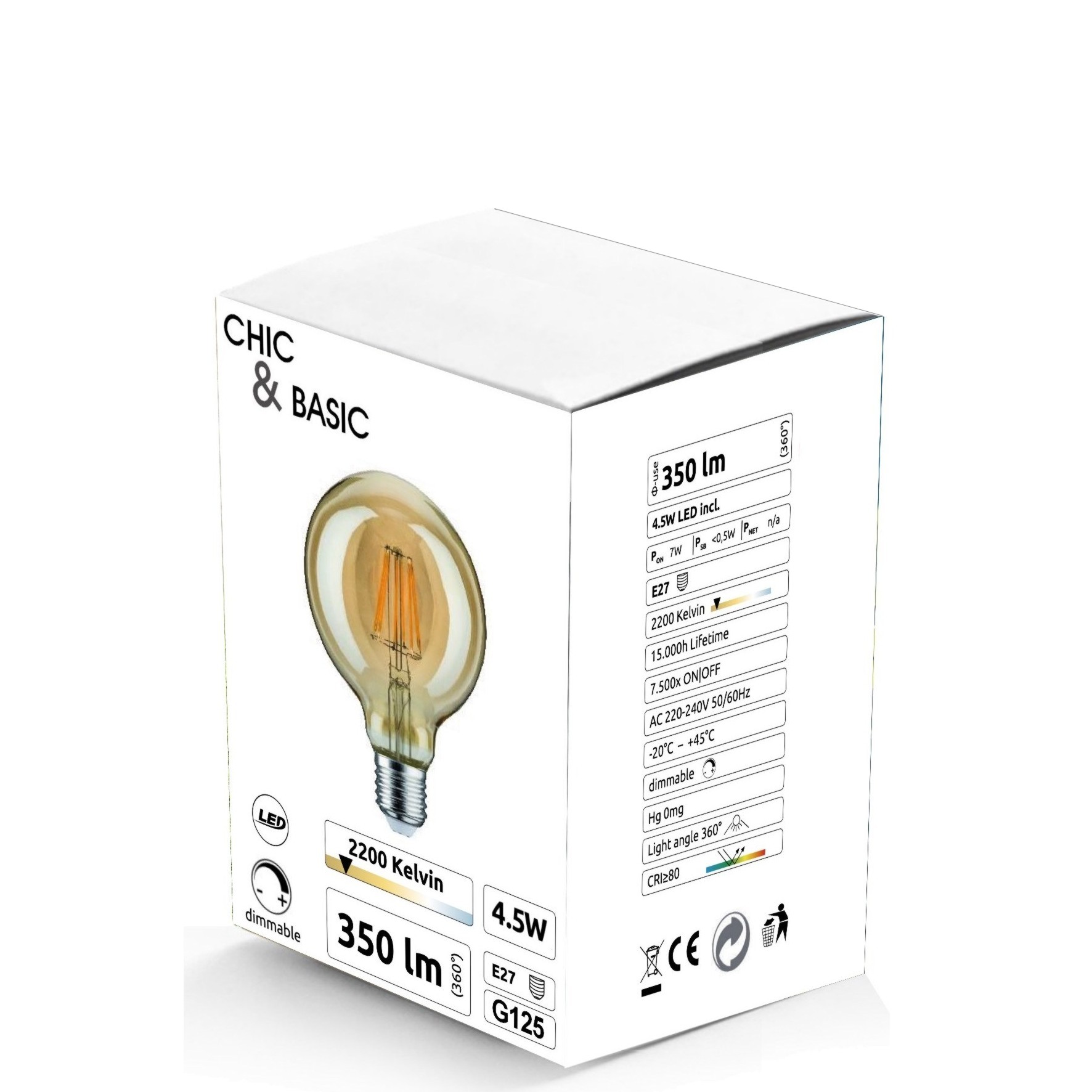 [C922] C922 -  Amp.  E27/G125 - 4,5W - 450 lm - Dim. - 2200°K - Vintage
