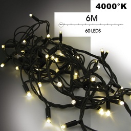 [9522] EXTENSION - Guirlande 60 LEDS (Flash) - 6 m - Fil Noir - Blanc Chaud 4000°K