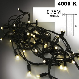 [9552] 9552 - EXTENSION - Rideau long 60 LEDS (Flash) - Larg. 0,75m x Ht 200cm - Fil Noir - Blanc Chaud 4000°K
