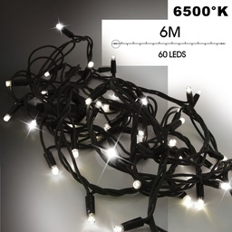 [9523] EXTENSION - Guirlande 60 LEDS (Flash) - 6 m - Fil Noir - Blanc Froid 6500°K