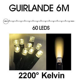 [9520] 9520 - EXTENSION - Guirlande 60 LEDS (Fixe) - 6 m - Fil Noir - Blanc Chaud 2200°k
