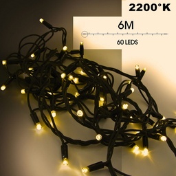 [9520] EXTENSION - Guirlande 60 LEDS (Fixe) - 6 m - Fil Noir - Blanc Chaud 2200°k