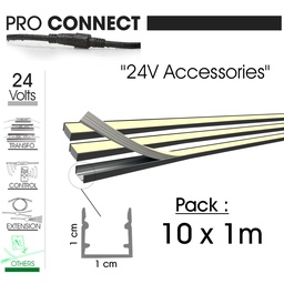[F610] Profil Alu Noir pour Bandeaux Led (10x1m+Jonctions)