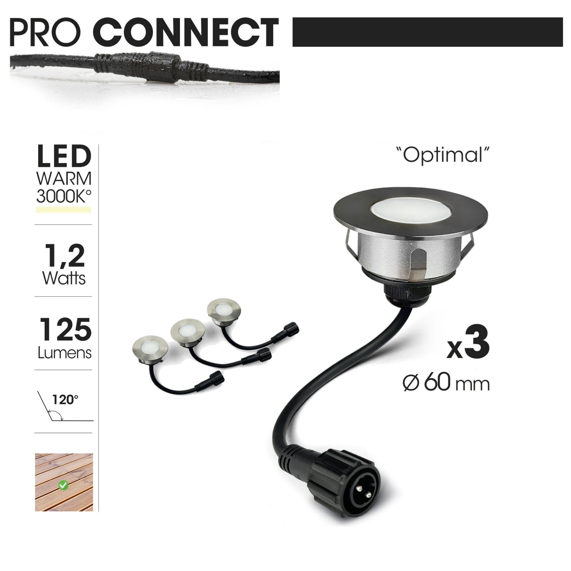 [2036] 2036 - 3 Focos empotrables para madera Ø6cm - 3000°K
