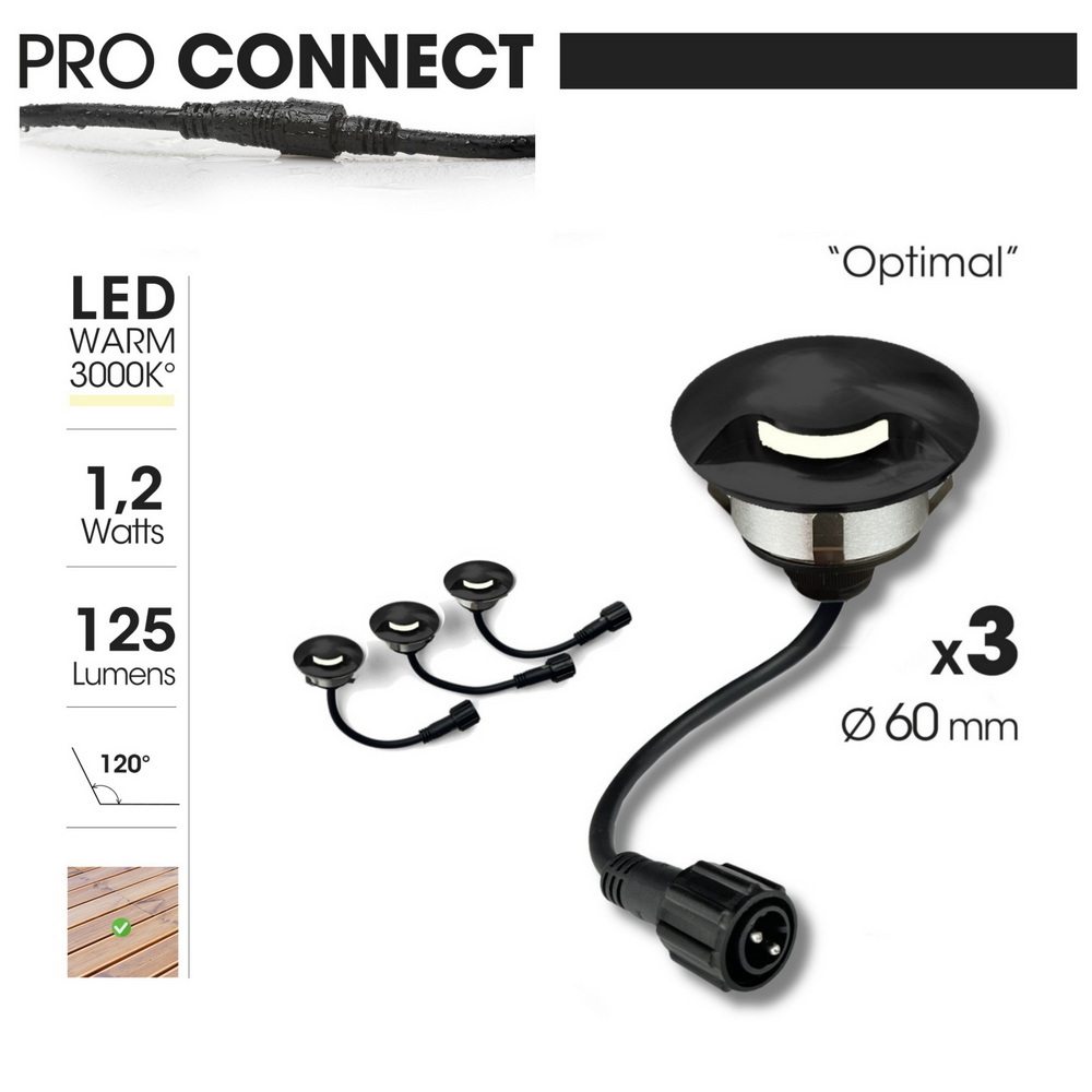 [2036-D311] 2036-D311 - 3 recessed wooden spotlights Ø6cm black - 1 window