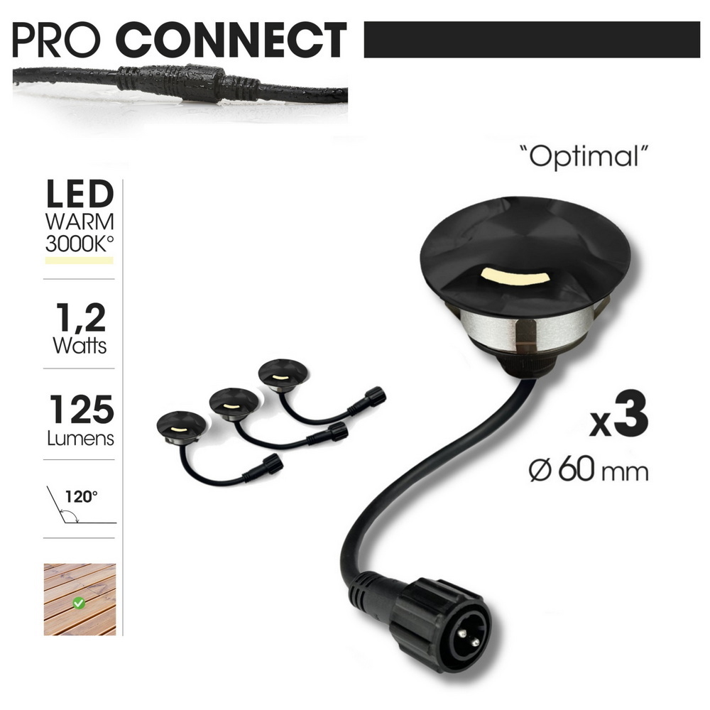 [2036-D313] 2036-D313 - 3 recessed wooden spotlights Ø6cm black - 3 windows